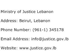 Ministry of Justice Lebanon Address Contact Number