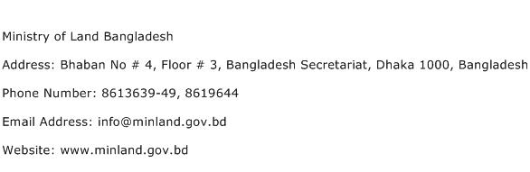 Ministry of Land Bangladesh Address Contact Number