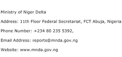 Ministry of Niger Delta Address Contact Number