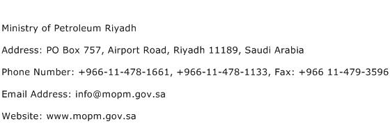 Ministry of Petroleum Riyadh Address Contact Number