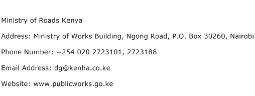 Ministry of Roads Kenya Address Contact Number