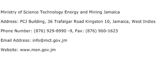 Ministry of Science Technology Energy and Mining Jamaica Address Contact Number