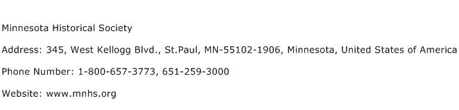 Minnesota Historical Society Address Contact Number