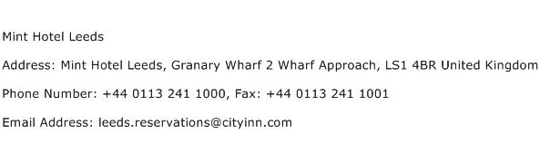 Mint Hotel Leeds Address Contact Number