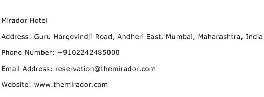 Mirador Hotel Address Contact Number