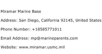 Miramar Marine Base Address Contact Number