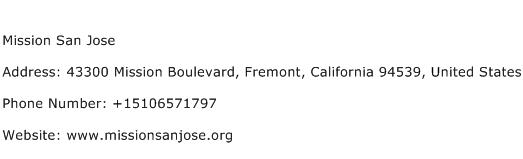 Mission San Jose Address Contact Number