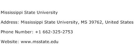 Mississippi State University Address Contact Number