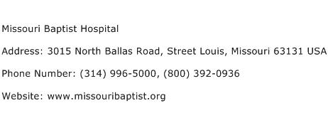 Missouri Baptist Hospital Address Contact Number