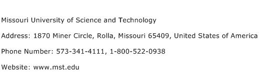 Missouri University of Science and Technology Address Contact Number