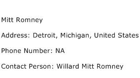 Mitt Romney Address Contact Number