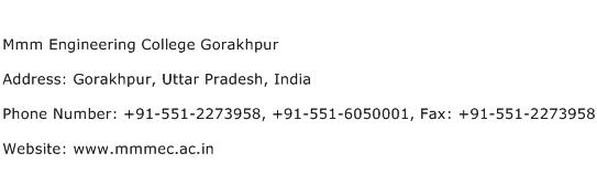 Mmm Engineering College Gorakhpur Address Contact Number