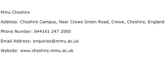 Mmu Cheshire Address Contact Number