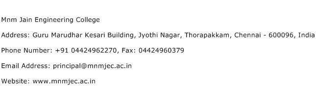 Mnm Jain Engineering College Address Contact Number