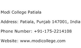 Modi College Patiala Address Contact Number
