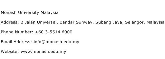 Monash University Malaysia Address Contact Number