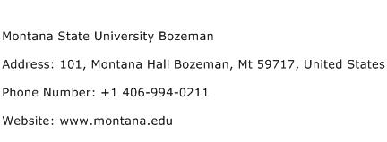 Montana State University Bozeman Address Contact Number