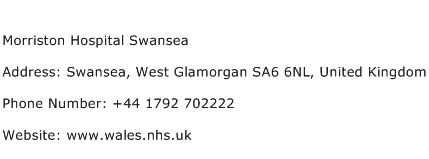 Morriston Hospital Swansea Address Contact Number