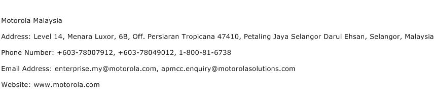 Motorola Malaysia Address Contact Number
