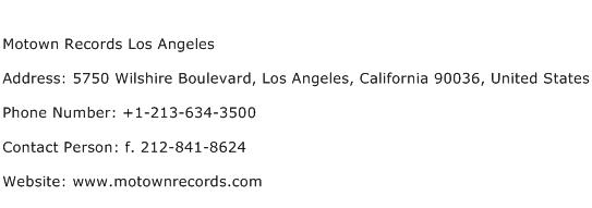Motown Records Los Angeles Address Contact Number