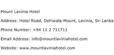 Mount Lavinia Hotel Address Contact Number