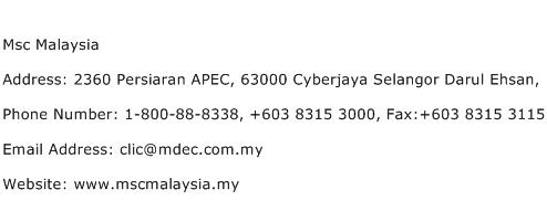 Msc Malaysia Address Contact Number