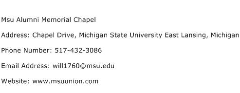 Msu Alumni Memorial Chapel Address Contact Number
