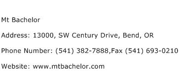Mt Bachelor Address Contact Number