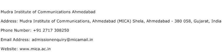 Mudra Institute of Communications Ahmedabad Address Contact Number