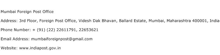 Mumbai Foreign Post Office Address Contact Number