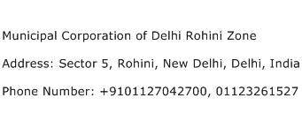 Municipal Corporation of Delhi Rohini Zone Address Contact Number