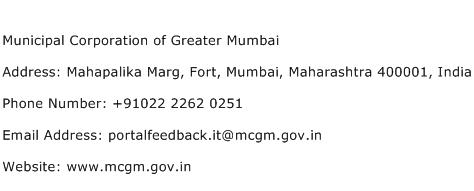 Municipal Corporation of Greater Mumbai Address Contact Number