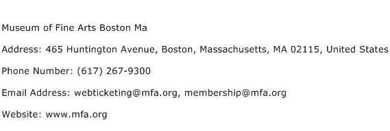 Museum of Fine Arts Boston Ma Address Contact Number