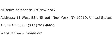 Museum of Modern Art New York Address Contact Number