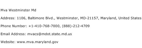 Mva Westminster Md Address Contact Number