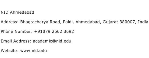 NID Ahmedabad Address Contact Number