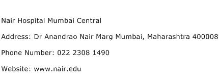 Nair Hospital Mumbai Central Address Contact Number