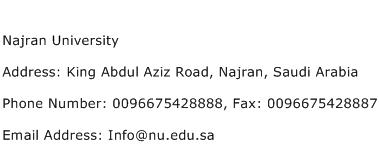 Najran University Address Contact Number