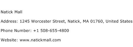 Natick Mall Address Contact Number