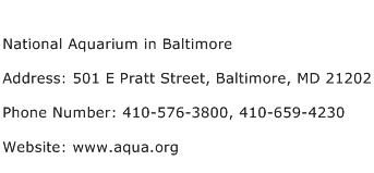 National Aquarium in Baltimore Address Contact Number
