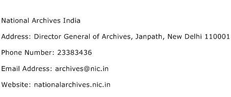 National Archives India Address Contact Number