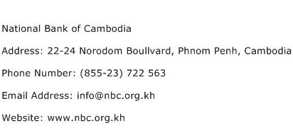 National Bank of Cambodia Address Contact Number
