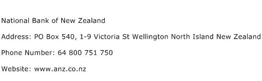 National Bank of New Zealand Address Contact Number