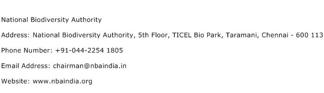 National Biodiversity Authority Address Contact Number