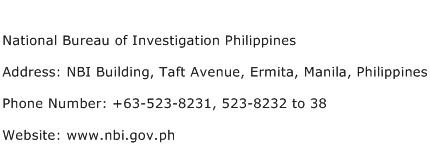 National Bureau of Investigation Philippines Address Contact Number