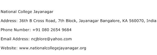 National College Jayanagar Address Contact Number