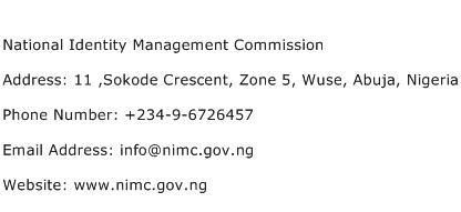 National Identity Management Commission Address Contact Number