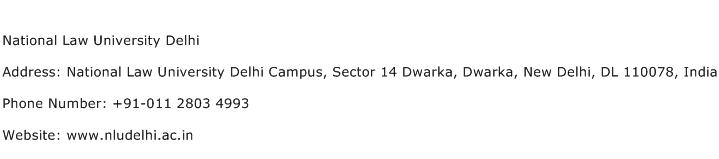 National Law University Delhi Address Contact Number