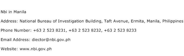 Nbi in Manila Address Contact Number