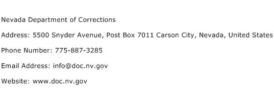 Nevada Department of Corrections Address Contact Number